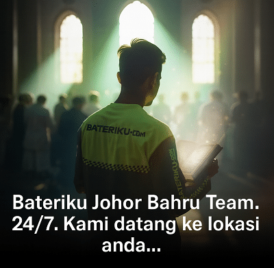 Teknisi Bateriku Johor Bahru sedang memasang bateri kereta di rumah pelanggan